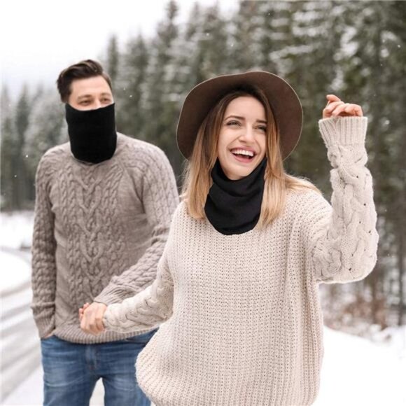 2 Pack Unisex Face Mask Neck Gaiter Thick Thermal Fleece Lined, Black